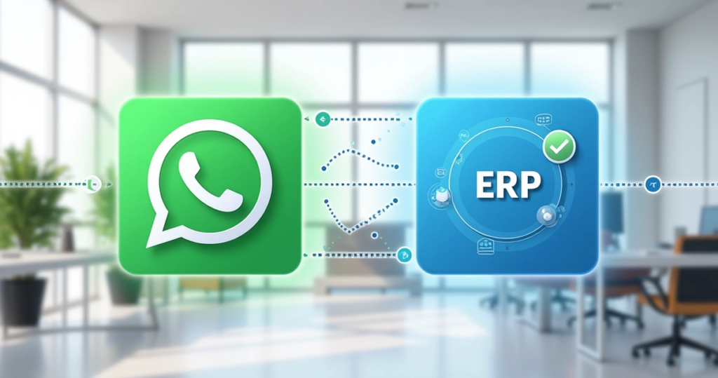 Fluxo integrado entre WhatsApp, CRM e ERP mostrando organização de vendas e gestão empresarial.