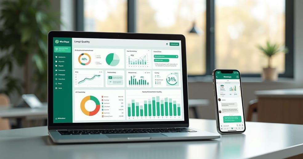 Gestor acompanhando indicadores de atendimento WhatsApp em um dashboard de atendimento digital.